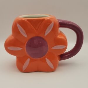 Room Essentials Earthenware Orange Flower Mug 18oz. NWT *Set of 4